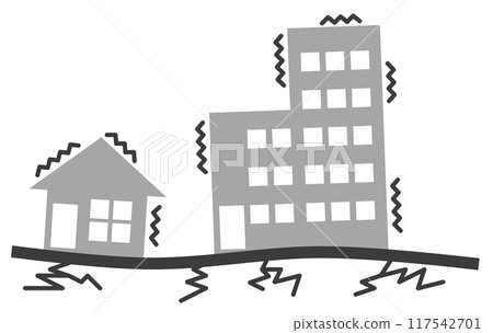 房屋和建築物搖晃和倒塌的大地震插圖 117542701