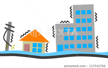 房屋和建築物搖晃和倒塌的大地震插圖 117542708