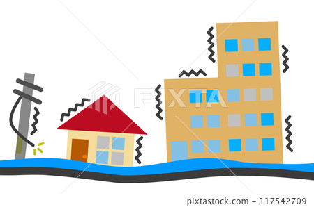 房屋和建築物搖晃和倒塌的大地震插圖 117542709