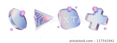 3D glass figure set futuristic transparent game geometric objects cyber sport joystick button symbol 3D glass figure set futuristic transparent game geometric objects cyber sport joystick button symbol 117542942