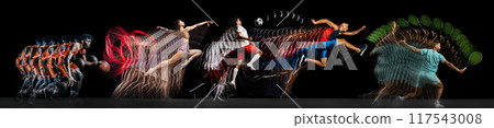 Athletic performance. Speed. mesmerizing sequence of athletes in motion, each move captured in fluid blur. Stroboscopic effect. Athletic performance. Speed. mesmerizing sequence of athletes in motion, each move captured in fluid blur. Stroboscopic effect. 117543008