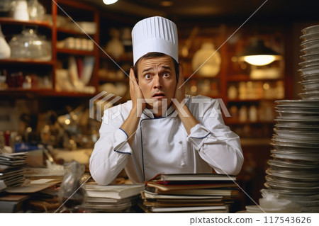 Cooking Conundrum: Stressed Chef in Action Cooking Conundrum: Stressed Chef in Action 117543626