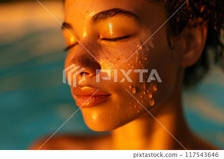 Golden Hour Beauty: Capturing Radiance in a Spa Portrait 117543646