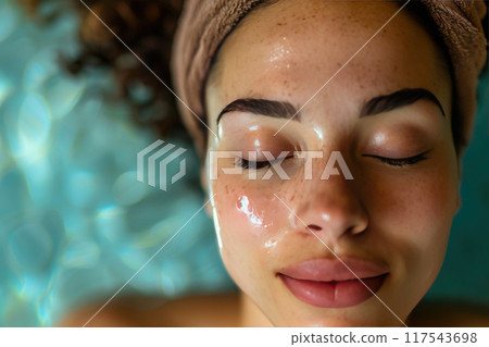 Graceful Wellness: Close-up Portrait in Tranquil Spa Setting Graceful Wellness: Close-up Portrait in Tranquil Spa Setting 117543698