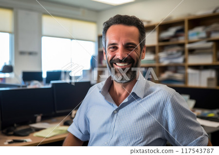 Friendly Middle-Aged Psychologist in a Well-Organized Workspace 117543787