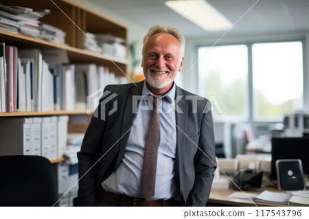 Smiling Middle-Aged Semitic Male Psychologist in Welcoming Office Smiling Middle-Aged Semitic Male Psychologist in Welcoming Office 117543796