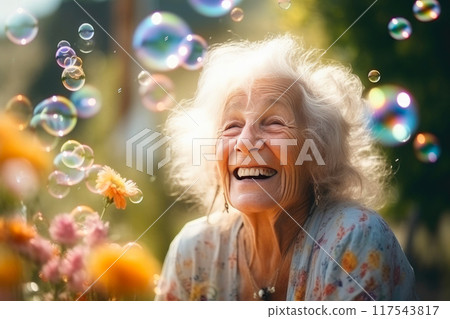 Radiant Senior Delights in Bubbling Fun 117543817
