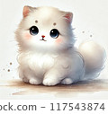 Watercolor white fluffy cat 117543874
