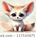 Cute Fennec fox in watercolor 117543875