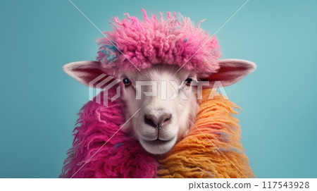 sheep with colorful wool illustration 117543928