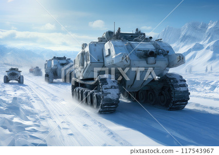 Futuristic Army Machines in Snowy Terrain 117543967