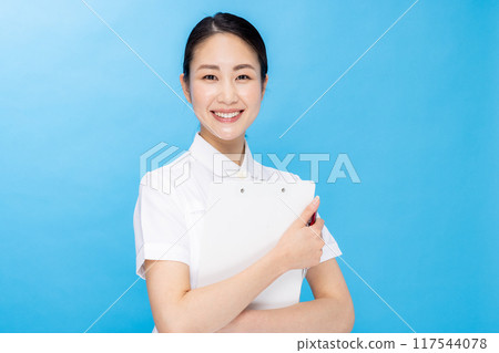 Young woman in a nurse color back Young woman in a nurse color back 117544078