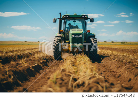 Rural Progress: Aerial Tractor Scene Rural Progress: Aerial Tractor Scene 117544148