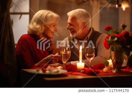 Affectionate Senior Couple's Valentine's Day Dinner Affectionate Senior Couple's Valentine's Day Dinner 117544170