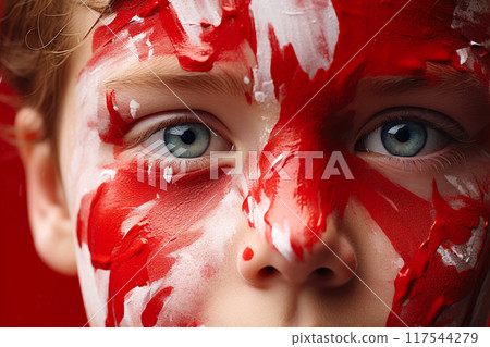 Maple Spirit: Kid in Flag Face Paint 117544279