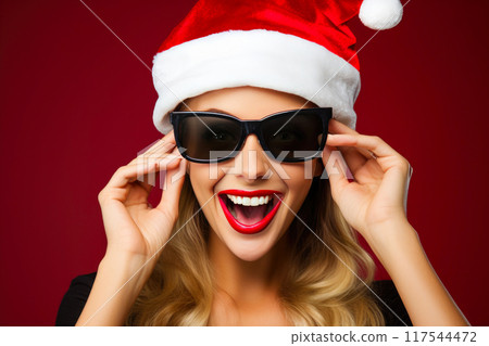 Vibrant Red Backdrop with Trendy Sunglasses Vibrant Red Backdrop with Trendy Sunglasses 117544472