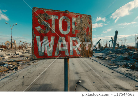 Powerful Message: STOP WAR Amidst Ruins 117544562
