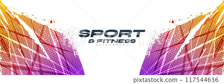 Orange and Purple Gradient Brush Background with Halftone Effect. Sports Background with Grunge Concept 117544636
