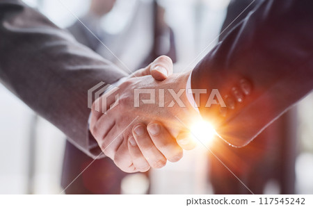 Extreme Closeup of Two Men Shaking Hands 117545242