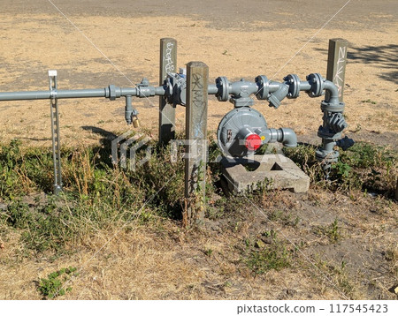 Portland, Oregon, USA - 07.11.2024: Water pressure control system for the fountain on Salmon Street Springs. 117545423