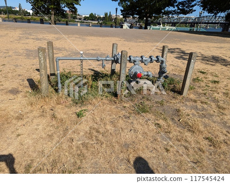 Portland, Oregon, USA - 07.11.2024: Water pressure control system for the fountain on Salmon Street Springs. Portland, Oregon, USA - 07.11.2024: Water pressure control system for the fountain on Salmon Street Springs. 117545424