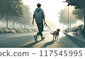 A man walking a dog 117545995