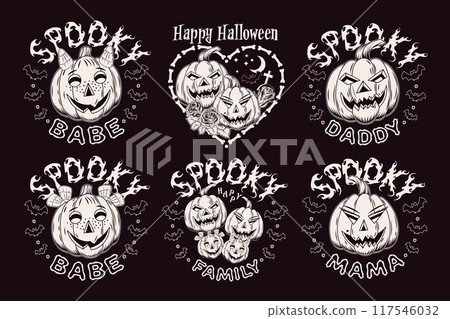 Halloween labels with funny pumpkins 117546032