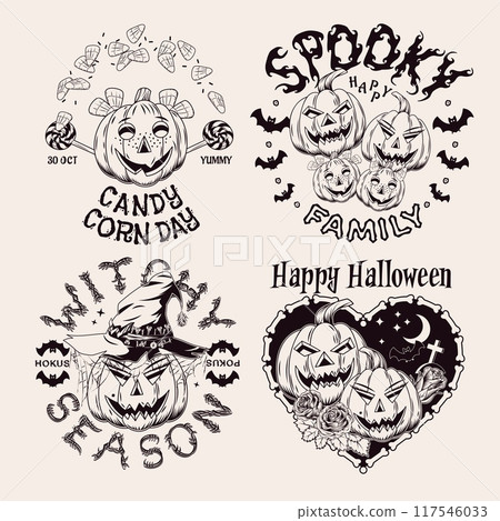 Set of labels with Halloween objects, symbols 117546033