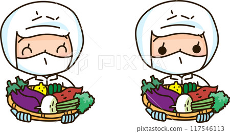 Food processing staff with lots of vegetables 117546113