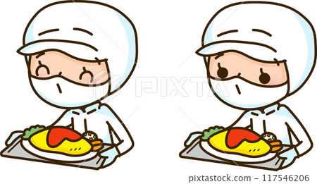 Food processing staff holding dishes Food processing staff holding dishes 117546206