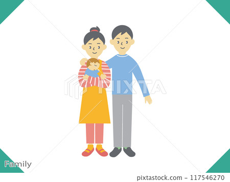 家庭插圖,一個三口之家,一對年輕夫婦和一個嬰兒 家庭插圖,一個三口之家,一對年輕夫婦和一個嬰兒 117546270