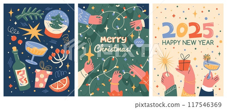 Merry christmas and happy 2025 new year posters template 117546369