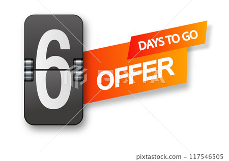 6 days to go icon set. Countdown of days remaining. Offer timer sticker limited to a few days. Vector 117546505