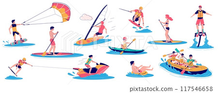 Active people characters enjoying water sport activity and entertainment 117546658