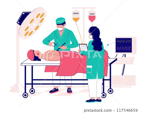 Doctor and nurse team performing surgery to patient Doctor and nurse team performing surgery to patient 117546659
