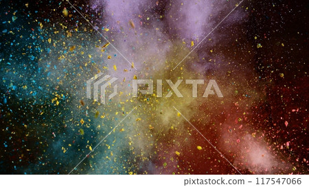 Colored powder dust abstract background . Freeze motion. 117547066
