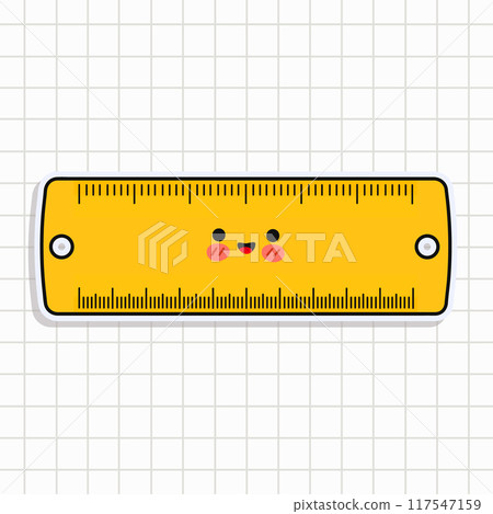 Cute funny Ruler sticker. Vector hand drawn cartoon kawaii character illustration icon. Isolated on background. Ruler card character concept 117547159