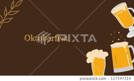 Oktoberfest annual beer festival in Germany banner. Popular cultural event in world. Second half of September beginning of October. Poster invitation template. Dark background. Vector illustration. 117547314