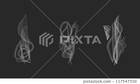 Smoke Vapor cloud overlay effect Realistic vector. White fog on dark background. Smoke from fire or cloud. Natural atmospheric phenomenon. 117547350