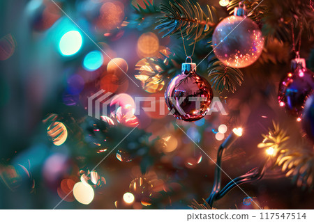 Christmas greeting card with bright winter holiday composition and New Year background 117547514