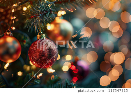 Christmas greeting card with bright winter holiday composition and New Year background 117547515