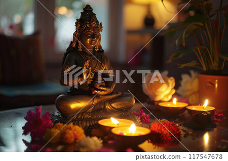 Beautiful greeting card with bright holiday composition for happy and celebrate Diwali Beautiful greeting card with bright holiday composition for happy and celebrate Diwali 117547678