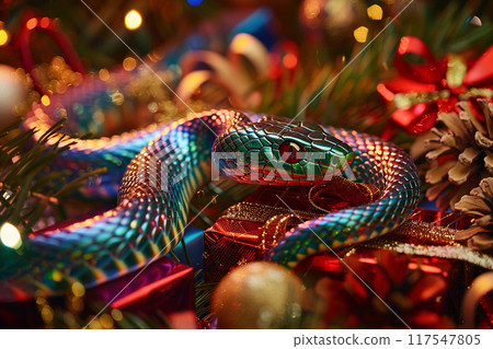 Beautiful greeting card with holiday composition for happy and joy celebrate New Year 117547805