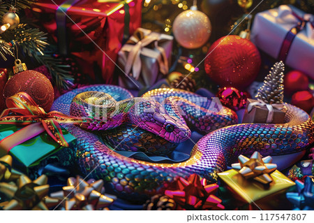 Beautiful greeting card with holiday composition for happy and joy celebrate New Year 117547807