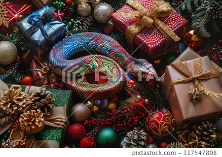 Beautiful greeting card with holiday composition for happy and joy celebrate New Year 117547808