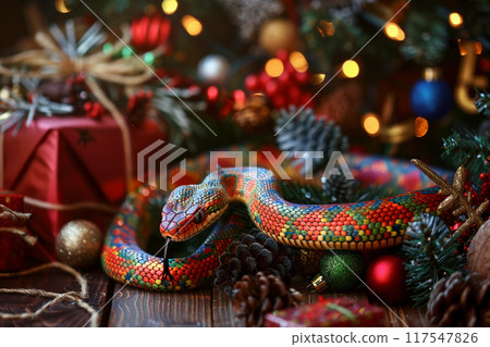 Beautiful greeting card with holiday composition for happy and joy celebrate New Year 117547826