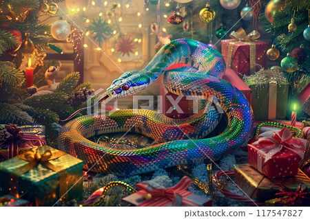 Beautiful greeting card with holiday composition for happy and joy celebrate New Year Beautiful greeting card with holiday composition for happy and joy celebrate New Year 117547827