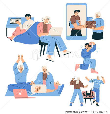 New Technologies with People Character Using Mobile Device Vector Set 117548264