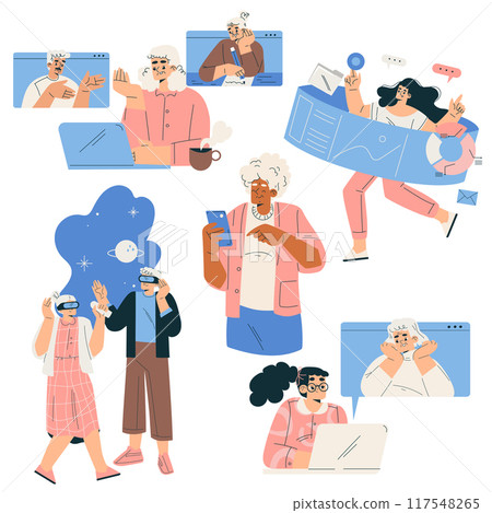 New Technologies with People Character Using Mobile Device Vector Set 117548265