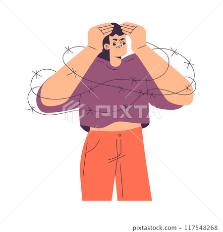 Negative Emotion with Frustrated Woman Character Express Feeling Vector Illustration Negative Emotion with Frustrated Woman Character Express Feeling Vector Illustration 117548268